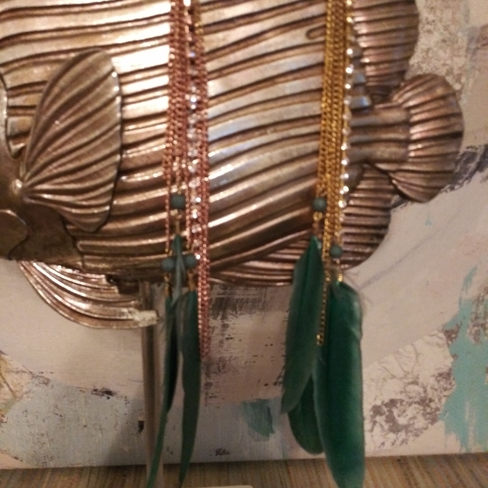 Feather Rhinestone Chain Long Earrings - Picture 4 of 10